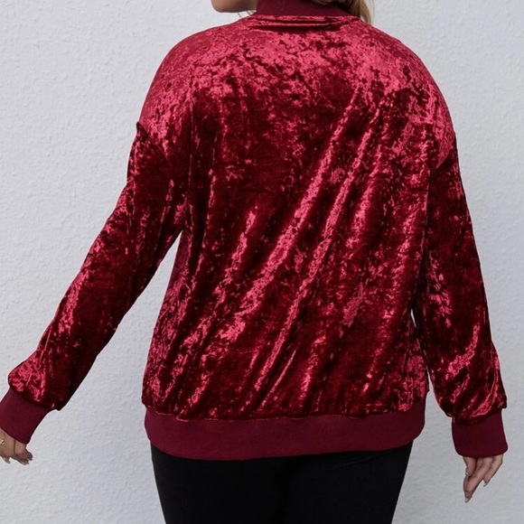 Bright Red Zipper Velvet Bomber Jacket in 2XL - Picture 2 of 4